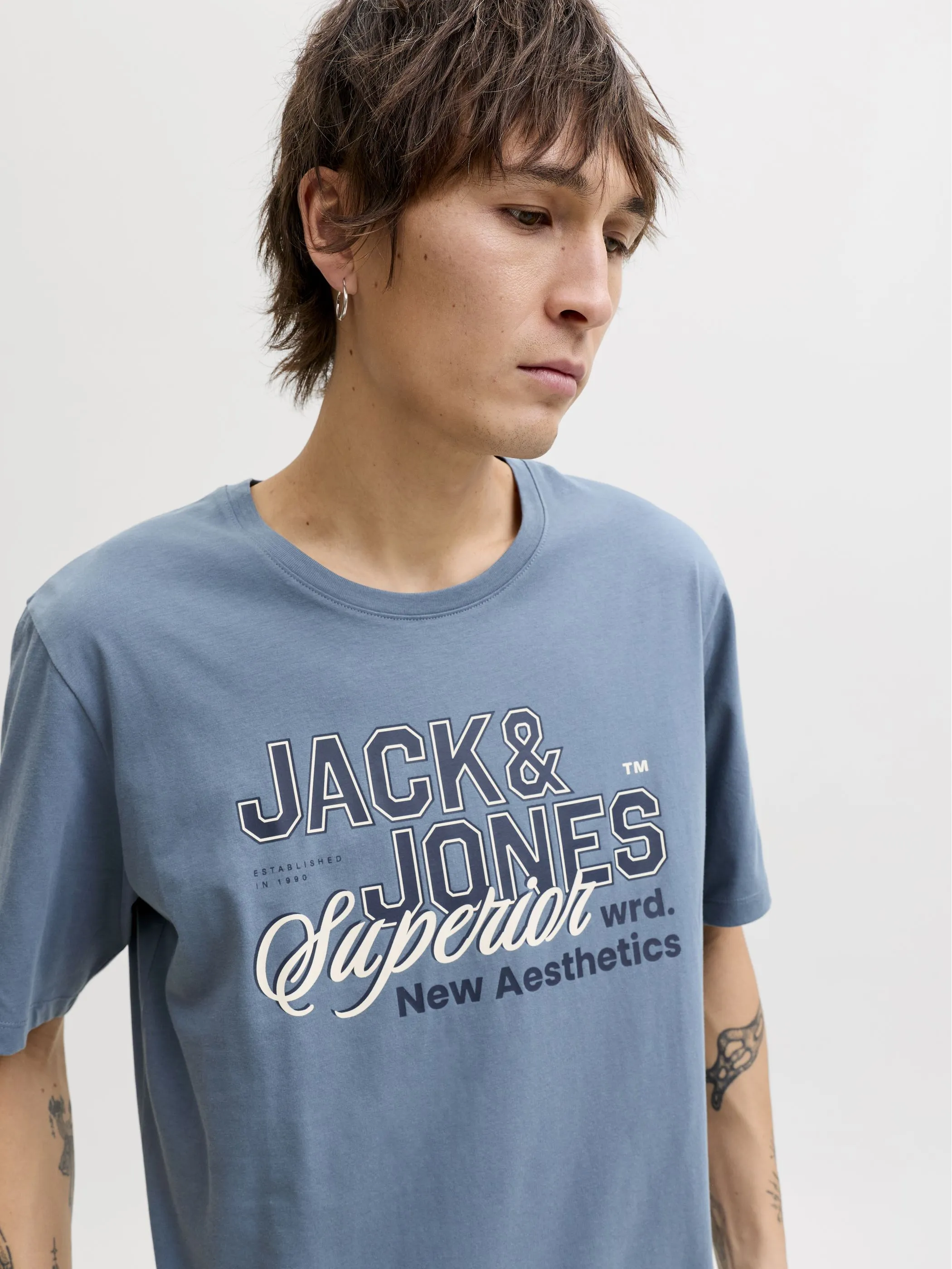Jack Jones 12288016 JJELOGO TEE SS O-NECK Blau 922267 176533 3