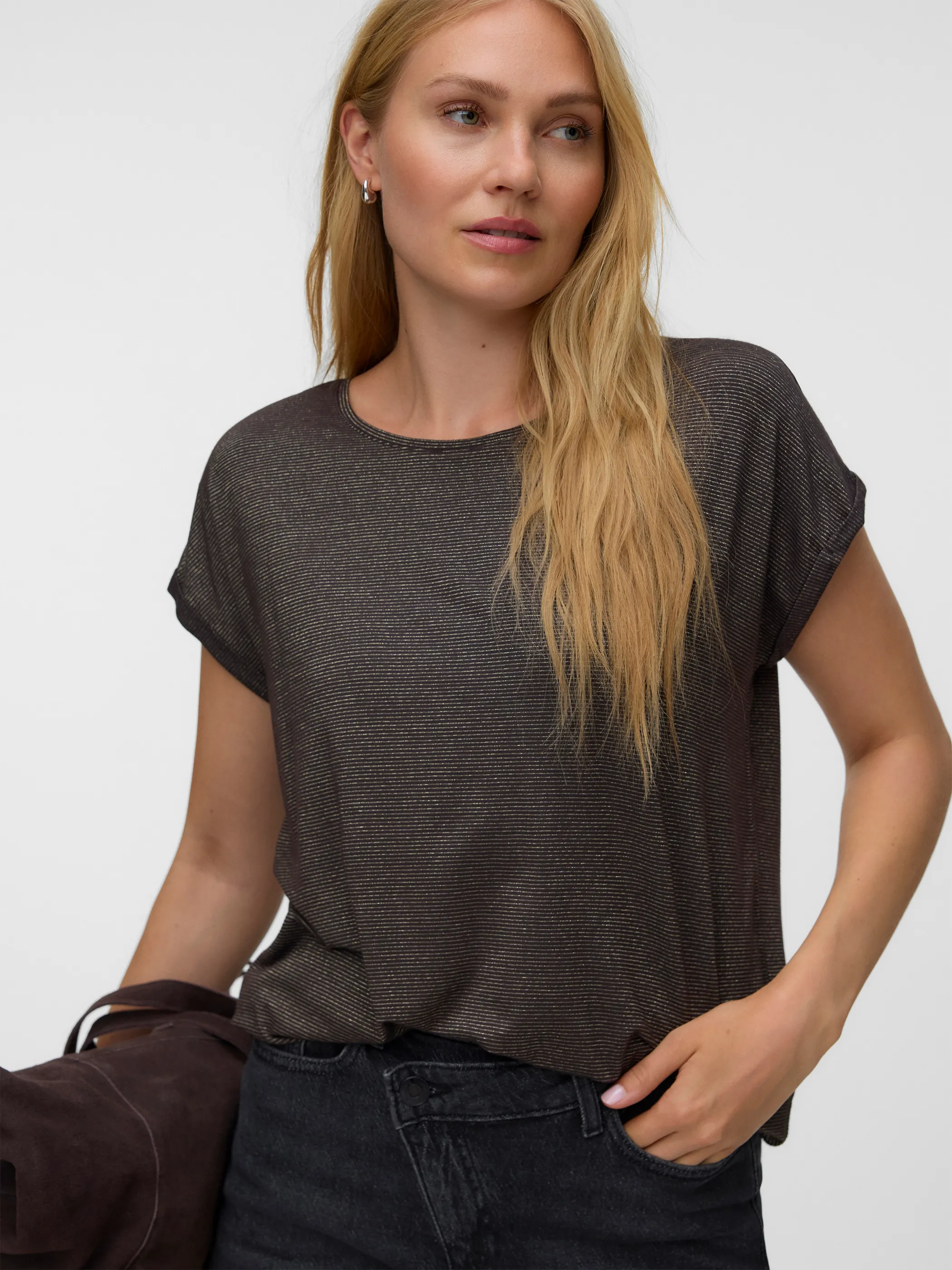 Vero Moda 10250488 VMLAVA GLITTER SS TOP STRIPE Braun 852566 297957003 1