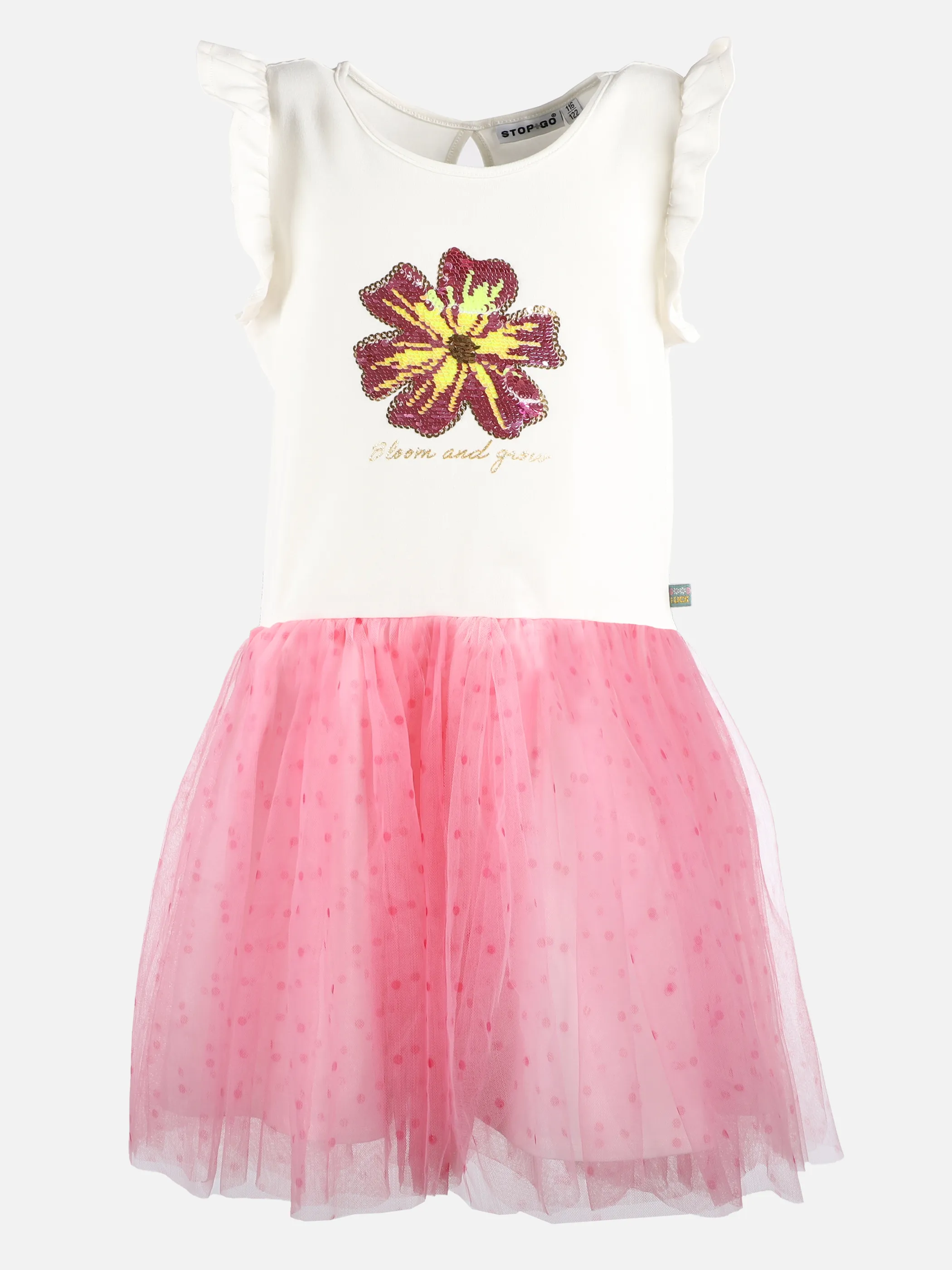 Stop + Go KM Tüllkleid mit Blumenmotiv aus Wendepailletten Weiß 892550 WEIß GEM 1 Stop + Go KM Tüllkleid mit Blumenmotiv aus Wendepailletten Weiß 892550 WEIß GEM 1