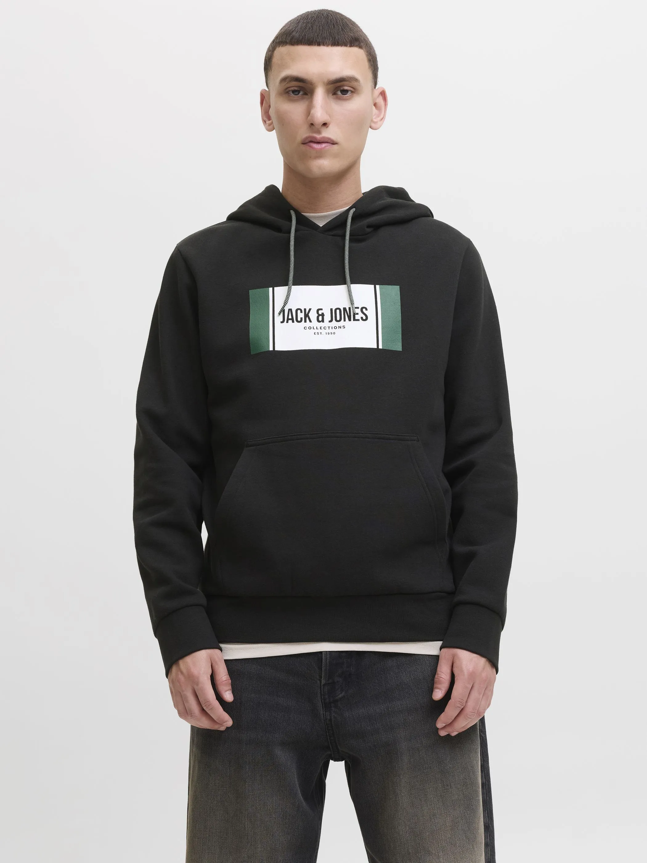 Jack Jones 12278614 JJHAYATO SWEAT HOOD BTS LN Schwarz 925888 178012 5