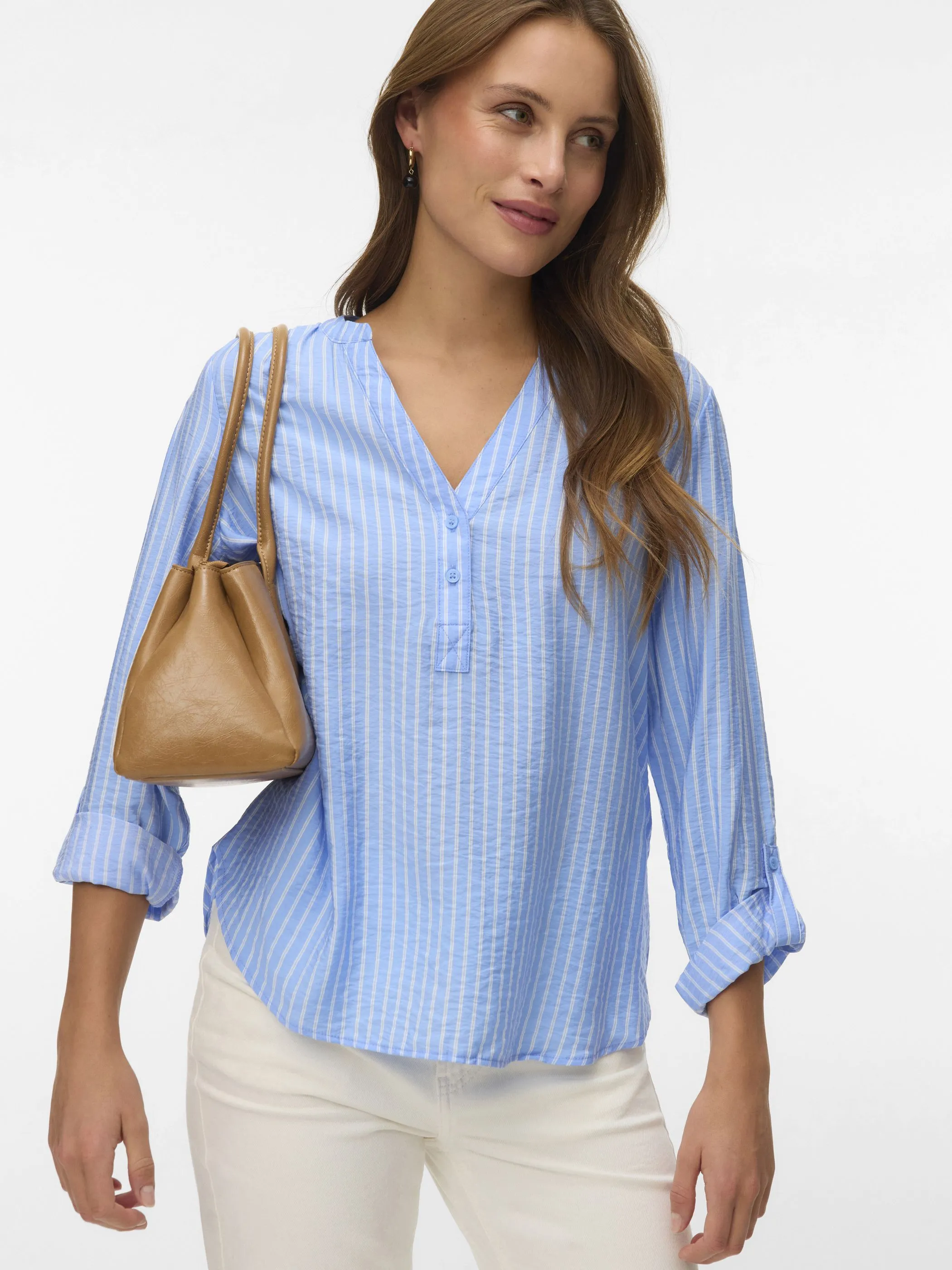 Vero Moda 10340684 VMKAJA LS V-NECK FOLD Blau 922151 199949001 5