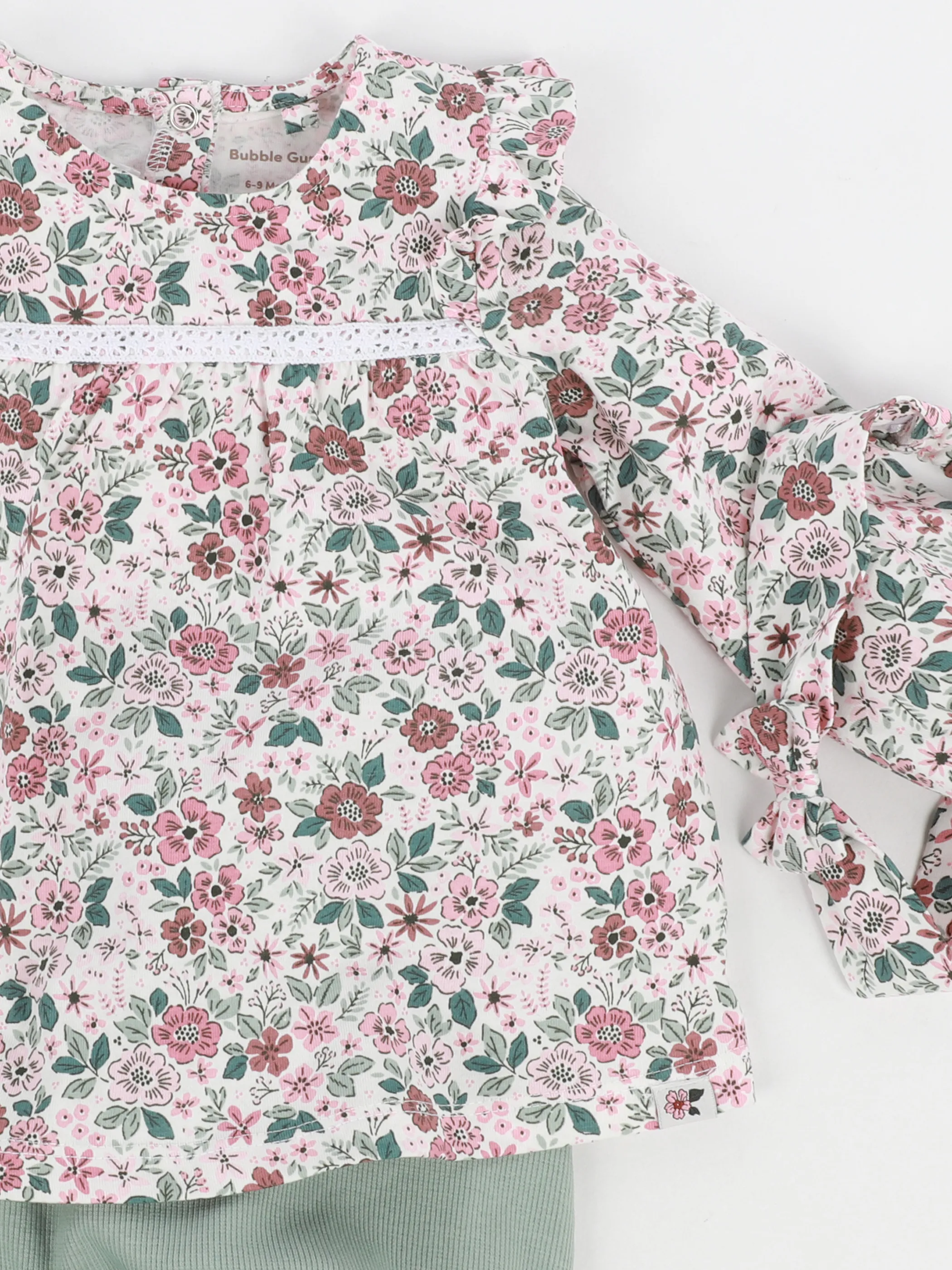 Bubble Gum BG Set Longsleeve mit AOP in weiß; Hose in grün Weiß 921710 SNOW WHITE 3