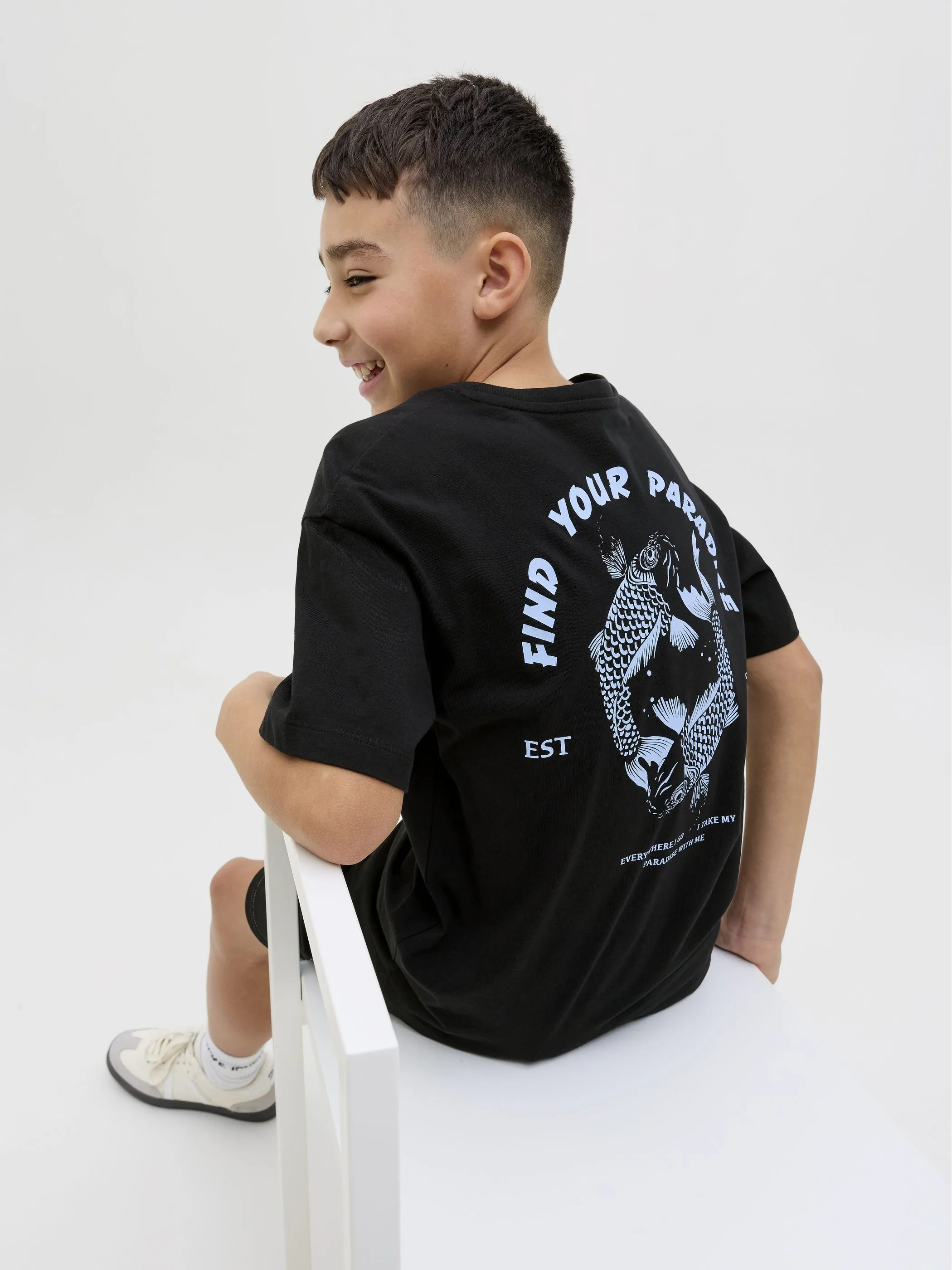 Jack&Jones Junior 12269835 JJCHARGE PRINTED TEE Schwarz 907280 178012