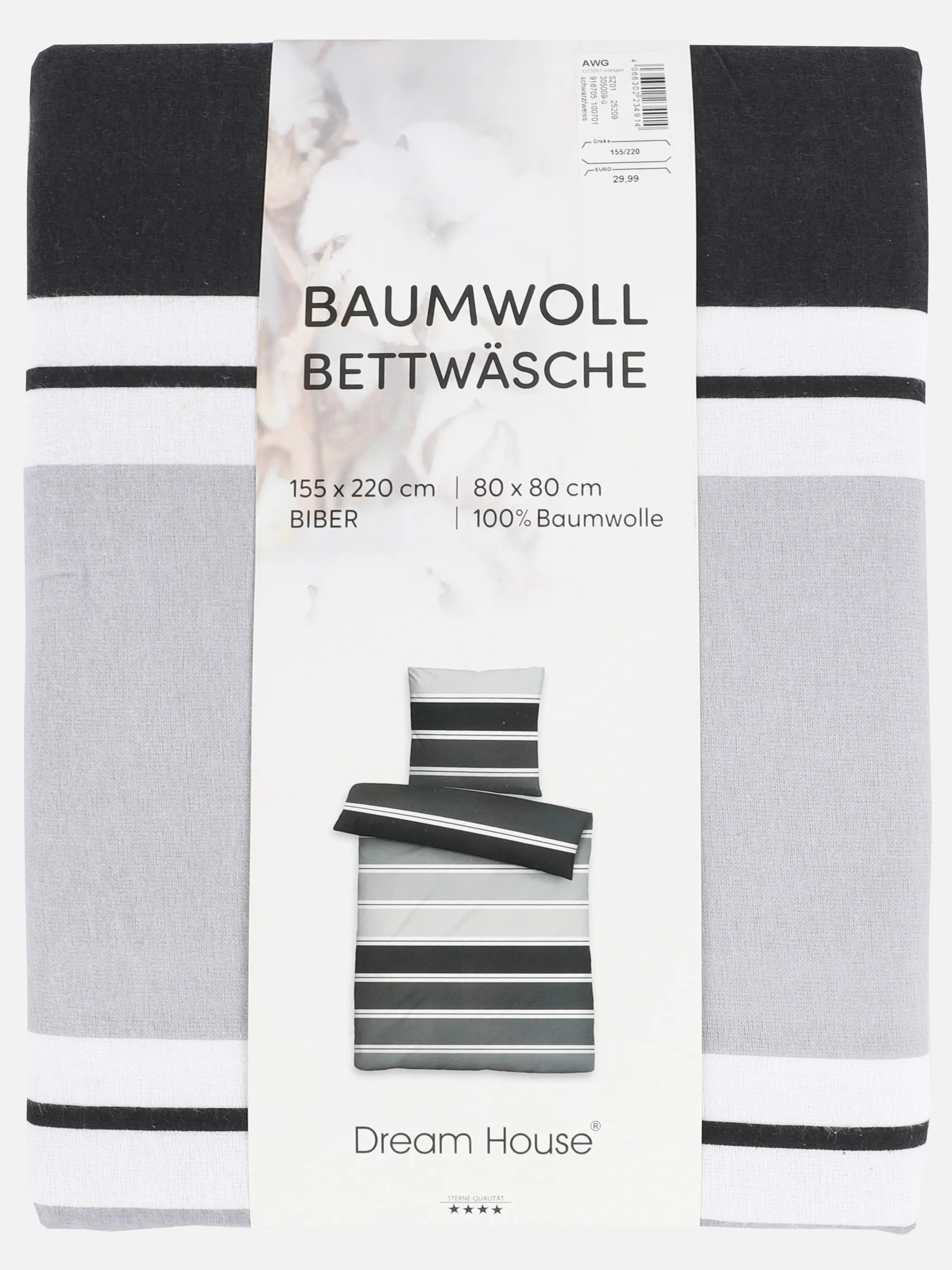 Dream House Biber Bettwäsche gestreift 155 Schwarz 916705 SCHWARZ 2